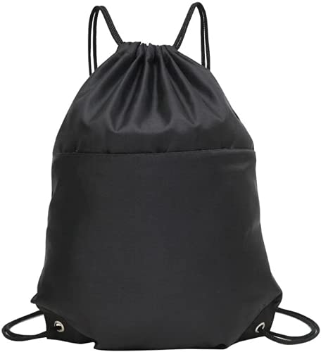 Turnbeutel mit Kordelzug und Reißverschluss innen und hinten Taschen Sport Reisetasche Hydrophober Leichter Rucksack für Herren Damen Schwarz 34 x 45 cm Schönes Design von U-K