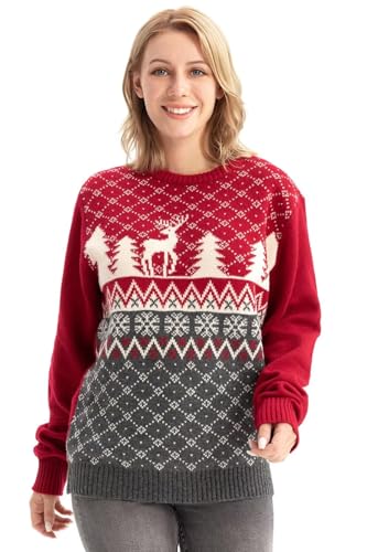 Damen Weihnachtspullover Lustig Unisex Hässliche Pulli Strickpullover Ugly Weihnachtspulli - Klassische Fairisle XXL von U LOOK UGLY TODAY