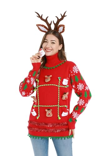 Hässliche Weihnachtspullover Damen Unisex Lustig Pulli Strickpullover Yafilthy Animal Ugly Christmas Sweater Weihnachtspulli mit weihnachtlichen Motiven für Weihnachtsparty von U LOOK UGLY TODAY