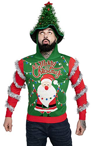 U LOOK UGLY TODAY Hässlicher Weihnachtspullover Herren Unisex Lustig Kapuzenpullover Strickjacke Weihnachten Ugly Christmas Sweater Chunky Gestrickter Festlicher Pullover für Party von U LOOK UGLY TODAY
