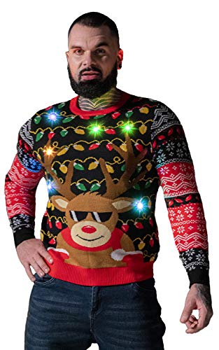 U LOOK UGLY TODAY Herren Weihnachtspullover Lustig Sweater Pulli Hässlich Xmas Strickpullover Weihnachtspulli mit weihnachtlichen Motiven für WeihnachtspartyRudy Lit UpL U LOOK UGLY TODAY Herren Weihnachtspullover Lustig Sweater Pulli Hässlich Xmas Strickpullover Weihnachtspulli mit weihnachtlichen Motiven für WeihnachtspartyRudy Lit UpL von U LOOK UGLY TODAY