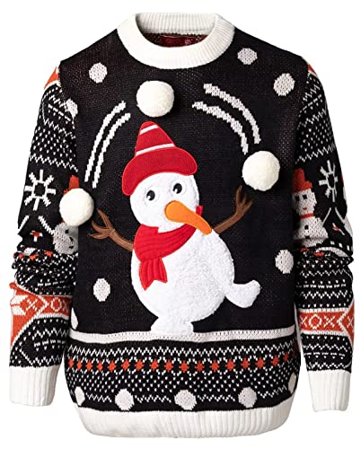 Herren Weihnachtspullover Unisex Hässliche Pulli Lustig Strickpullover Ugly Weihnachtspulli - Rentier & Weihnachtsmann & Schneemann,Snow Jolly Good,L von U LOOK UGLY TODAY