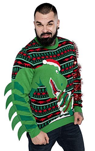 Herren Weihnachtspullover Unisex Hässliche Pulli Lustig Strickpullover Ugly Weihnachtspulli - Rentier & Weihnachtsmann & Schneemann,Tree-rex Wrecker,L von U LOOK UGLY TODAY