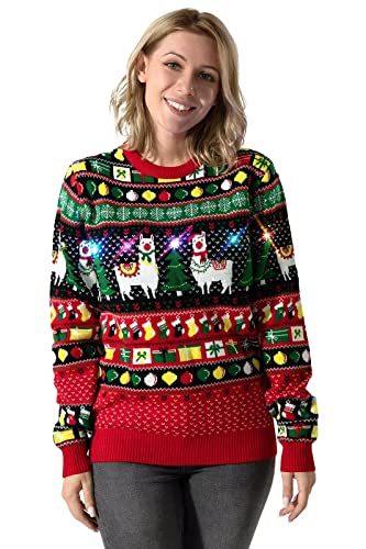 U LOOK UGLY TODAY Hässlicher Weihnachtspullover, Unisex Lustiger Chunky Fair Isle Gestrickter Festlicher Pullover für Party A Little Llama Goes A Long Way M von U LOOK UGLY TODAY
