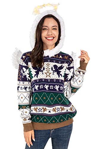 U LOOK UGLY TODAY Hässlicher Weihnachtspullover, Unisex Lustiger Chunky Fair Isle Gestrickter Festlicher Pullover für Party Charlie's Christmas Angel L von U LOOK UGLY TODAY