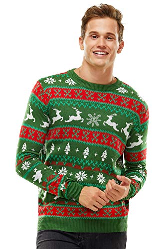 U LOOK UGLY TODAY Hässlicher Weihnachtspullover, Unisex Lustiger Chunky Fair Isle Gestrickter Festlicher Pullover für Party Das Gefühl von Fair Isle-Grün L von U LOOK UGLY TODAY