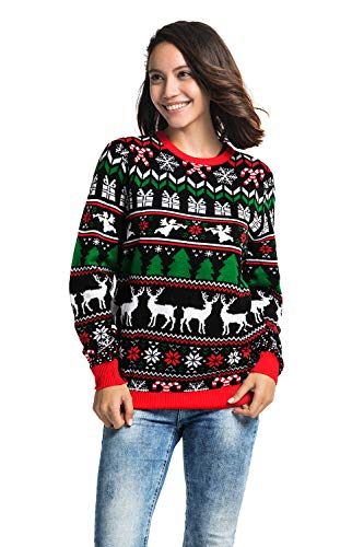 U LOOK UGLY TODAY Womens Damen Lustig Pullover Strickpullis für Weihnachten-Fairisle & Reindeer Sweater, Festliche Fair Isle, L von U LOOK UGLY TODAY