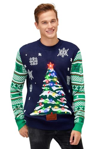 U LOOK UGLY TODAY Hässlicher Weihnachtspullover, Unisex Lustiger Chunky Fair Isle Gestrickter Festlicher Pullover für Party Der Stil Standard-Blau 3XL von U LOOK UGLY TODAY