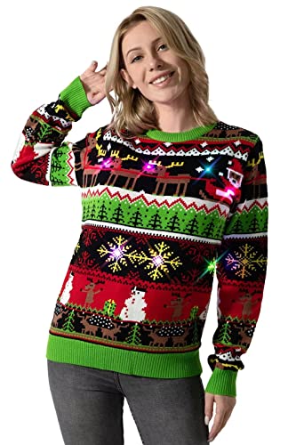 U LOOK UGLY TODAY Hässlicher Weihnachtspullover, Unisex Lustiger Chunky Fair Isle Gestrickter Festlicher Pullover für Party Drive My Sleigh Tonight L von U LOOK UGLY TODAY