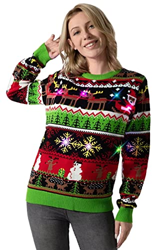 U LOOK UGLY TODAY Hässlicher Weihnachtspullover, Unisex Lustiger Chunky Fair Isle Gestrickter Festlicher Pullover für Party Drive My Sleigh Tonight M von U LOOK UGLY TODAY