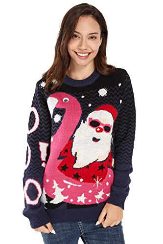 U LOOK UGLY TODAY Hässlicher Weihnachtspullover, Unisex Lustiger Chunky Fair Isle Gestrickter Festlicher Pullover für Party Flaming-Ho Ho Ho S von U LOOK UGLY TODAY
