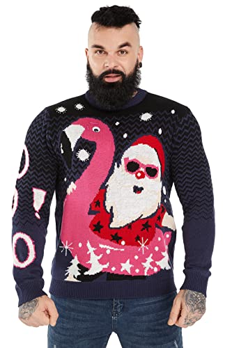 U LOOK UGLY TODAY Hässlicher Weihnachtspullover, Unisex Lustiger Chunky Fair Isle Gestrickter Festlicher Pullover für Party Flaming-Ho Ho Ho XXL von U LOOK UGLY TODAY