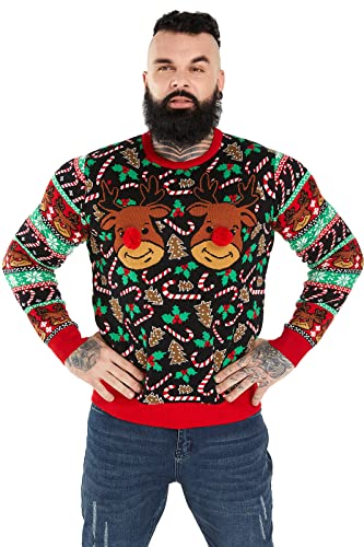 U LOOK UGLY TODAY Hässlicher Weihnachtspullover, Unisex Lustiger Chunky Fair Isle Gestrickter Festlicher Pullover für Party Merry Christmas to Moo 3XL von U LOOK UGLY TODAY