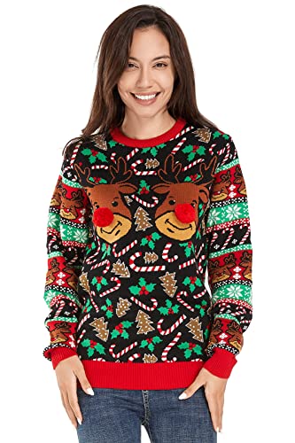 U LOOK UGLY TODAY Hässlicher Weihnachtspullover, Unisex Lustiger Chunky Fair Isle Gestrickter Festlicher Pullover für Party Merry Christmas to Moo XXL von U LOOK UGLY TODAY