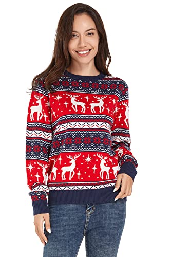 U LOOK UGLY TODAY Hässlicher Weihnachtspullover, Unisex Lustiger Chunky Fair Isle Gestrickter Festlicher Pullover für Party Reindeer on Repeat L von U LOOK UGLY TODAY