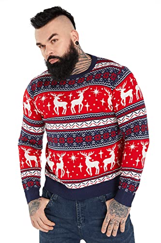 U LOOK UGLY TODAY Hässlicher Weihnachtspullover, Unisex Lustiger Chunky Fair Isle Gestrickter Festlicher Pullover für Party Reindeer on Repeat S von U LOOK UGLY TODAY