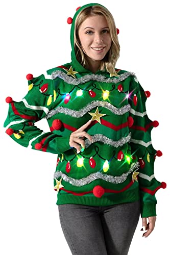 U LOOK UGLY TODAY Hässlicher Weihnachtspullover, Unisex Lustiger Chunky Fair Isle Gestrickter Festlicher Pullover für Party We're Down with Tinseltown XXL von U LOOK UGLY TODAY