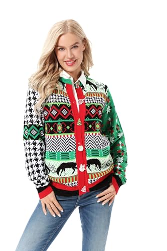 U LOOK UGLY TODAY Hässlicher Weihnachtspullover Damen Unisex Herren Lustiger Chunky Fair Isle Gestrickter Festlicher Pullover Strickjacken Pullover für Party L von U LOOK UGLY TODAY