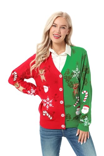 U LOOK UGLY TODAY Hässlicher Weihnachtspullover Damen Unisex Herren Lustiger Chunky Fair Isle Gestrickter Festlicher Pullover Strickjacken Pullover für Party S von U LOOK UGLY TODAY