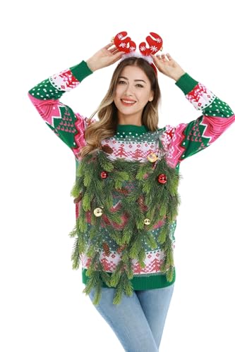 U LOOK UGLY TODAY Hässlicher Weihnachtspullover Damen Unisex Herren Lustiger Chunky Fair Isle Gestrickter Festlicher Pullover für Party L von U LOOK UGLY TODAY