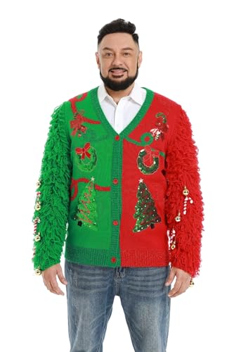 U LOOK UGLY TODAY Hässlicher Weihnachtspullover Herren Unisex Lustig Kapuzenpullover Strickjacke Weihnachten Ugly Christmas Sweater Chunky Gestrickter Festlicher Pullover für Party von U LOOK UGLY TODAY