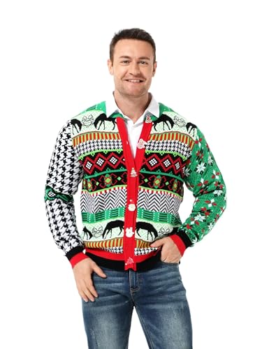 U LOOK UGLY TODAY Hässlicher Weihnachtspullover Herren Damen Unisex Lustiger Chunky Fair Isle Gestrickter Festlicher Pullover Strickjacken Pullover für Party M von U LOOK UGLY TODAY