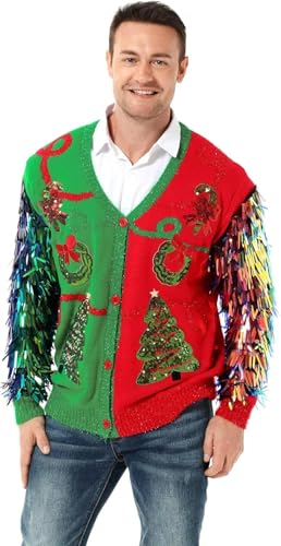 U LOOK UGLY TODAY Hässlicher Weihnachtspullover Damen Unisex Herren Lustiger Chunky Fair Isle Gestrickter Festlicher Pullover Strickjacken Pullover für Party S von U LOOK UGLY TODAY