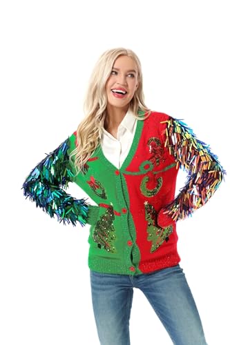 U LOOK UGLY TODAY Hässlicher Weihnachtspullover Damen Unisex Herren Lustiger Chunky Fair Isle Gestrickter Festlicher Pullover Strickjacken Pullover für Party XXL von U LOOK UGLY TODAY