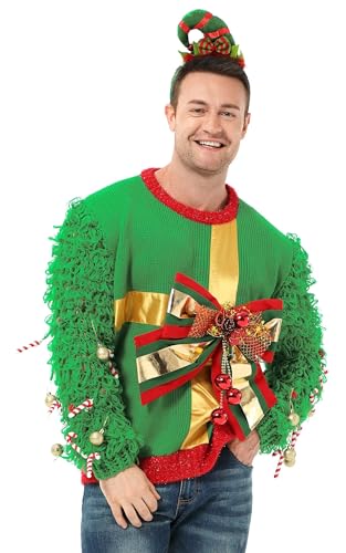 U LOOK UGLY TODAY Hässlicher Weihnachtspullover Herren Unisex Lustig Kapuzenpullover Strickjacke Weihnachten Ugly Christmas Sweater Chunky Gestrickter Festlicher Pullover für Party von U LOOK UGLY TODAY