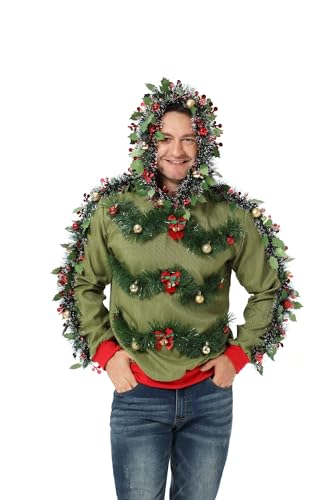 U LOOK UGLY TODAY Hässlicher Weihnachtspullover Herren Unisex Lustig Kapuzenpullover Strickjacke Weihnachten Ugly Christmas Sweater Chunky Gestrickter Festlicher Pullover für Party von U LOOK UGLY TODAY