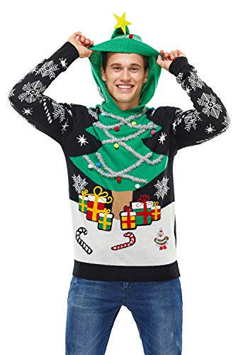 U LOOK UGLY TODAY Hässlicher Weihnachtspullover Herren Unisex Lustig Kapuzenpullover Strickjacke Weihnachten Ugly Christmas Sweater Chunky Gestrickter Festlicher Pullover für Party von U LOOK UGLY TODAY