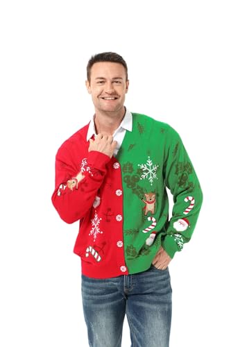 U LOOK UGLY TODAY Hässlicher Weihnachtspullover Herren Unisex Lustig Kapuzenpullover Strickjacke Weihnachten Ugly Christmas Sweater Chunky Gestrickter Festlicher Pullover für Party von U LOOK UGLY TODAY
