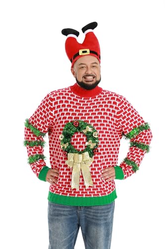 U LOOK UGLY TODAY Hässlicher Weihnachtspullover Herren Unisex Lustig Kapuzenpullover Strickjacke Weihnachten Ugly Christmas Sweater Chunky Gestrickter Festlicher Pullover für Party von U LOOK UGLY TODAY