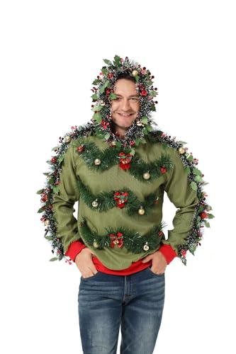 U LOOK UGLY TODAY Herren Hässlicher Weihnachtspullover Hoodie lustiger gestrickter Kapuzenpullover für Weihachten festliches Unisex Damen Weihnachtspullover Sweatshirt für Party XL von U LOOK UGLY TODAY