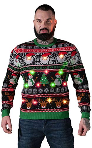 U LOOK UGLY TODAY Herren Weihnachtspullover Lustig Sweater Pulli Hässlich Xmas Strickpullover Weihnachtspulli mit weihnachtlichen Motiven für WeihnachtspartyFestive BrightsL von U LOOK UGLY TODAY