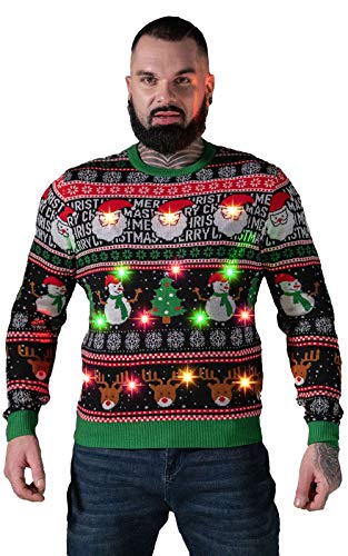 U LOOK UGLY TODAY Herren Weihnachtspullover Lustig Sweater Pulli Hässlich Xmas Strickpullover Weihnachtspulli mit weihnachtlichen Motiven für WeihnachtspartyFestive BrightsM von U LOOK UGLY TODAY