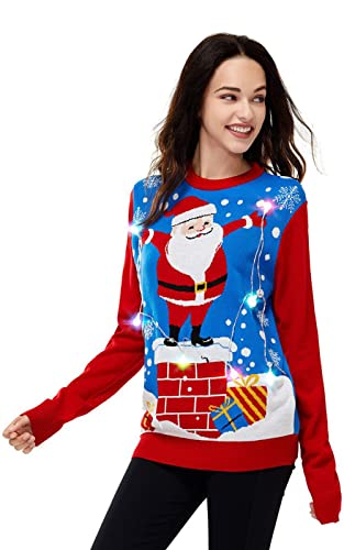 U LOOK UGLY TODAY Herren Weihnachtspullover Lustig Sweater Pulli Hässlich Xmas Strickpullover Weihnachtspulli mit weihnachtlichen Motiven für WeihnachtspartySanta Holding The Led Lights3XL von U LOOK UGLY TODAY