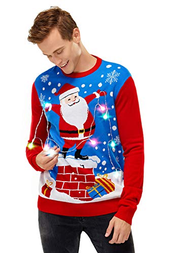 U LOOK UGLY TODAY Herren-Weihnachtspullover Lustiger Pullover Ugly Xmas Strickpullover mit LED-Licht-Motiven für Weihnachtsfeier,Let It Glow Led in Snow,XL von U LOOK UGLY TODAY