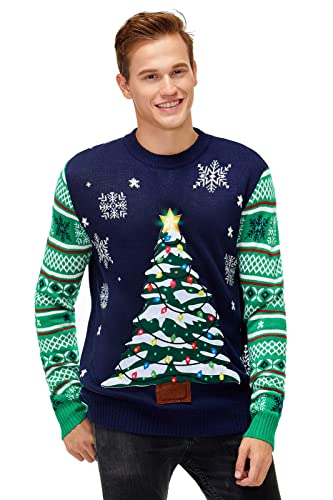 U LOOK UGLY TODAY Herren-Weihnachtspullover Lustiger Pullover Ugly Xmas Strickpullover mit LED-Licht-Motiven für Weihnachtsfeier,Santa Holding The Led Lights,M von U LOOK UGLY TODAY
