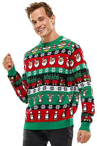 U LOOK UGLY TODAY Mens Herren Weihnachtspullover Hässliche Pulli Lustig Strickpullover für Weihnachten-Fairisle & Reindeer Sweater, Classic Cuties on a Roll, L von U LOOK UGLY TODAY