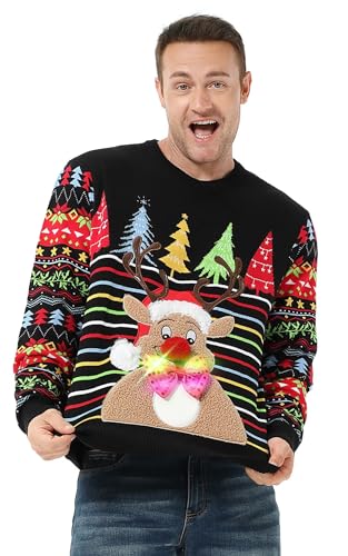 U LOOK UGLY TODAY Unisex Herren Damen Weihnachtspullover Lustig LED Leuchtende Sweater Pulli Hässlich Xmas Strickpullover Weihnachtspulli weihnachtlichen Motiven für Weihnachtsparty von U LOOK UGLY TODAY