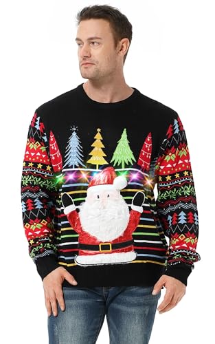 U LOOK UGLY TODAY Weihnachtspullover Damen Unisex Hässlicher LED Leuchtende Lustiger Chunky Gestrickter Festlicher Pullover Sweatshirt für Party S von U LOOK UGLY TODAY