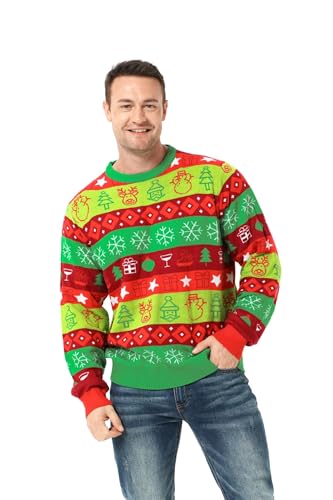 U LOOK UGLY TODAY Weihnachtspullover Herren Unisex Hässlicher Lustiger Chunky Fair Isle Gestrickter Festlicher Pullover für Party Fab Festive Fair Isle M von U LOOK UGLY TODAY