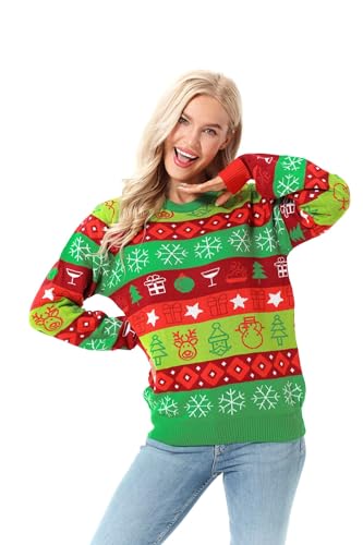 U LOOK UGLY TODAY WeihnachtspulloverDamen Herren Unisex Hässlicher Lustiger Chunky Fair Isle Gestrickter Festlicher Pullover für Party Fab Festive Fair Isle M von U LOOK UGLY TODAY