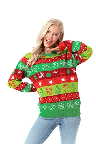 U LOOK UGLY TODAY WeihnachtspulloverDamen Herren Unisex Hässlicher Lustiger Chunky Fair Isle Gestrickter Festlicher Pullover für Party Fab Festive Fair Isle XL von U LOOK UGLY TODAY
