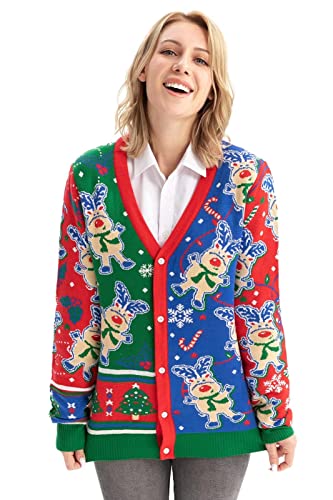 Unisex Herren Strickjacke mit hässlichem Weihnachtspulli, gestrickt Santa Rocks Funny Ugly Pullover für Herren S von U LOOK UGLY TODAY