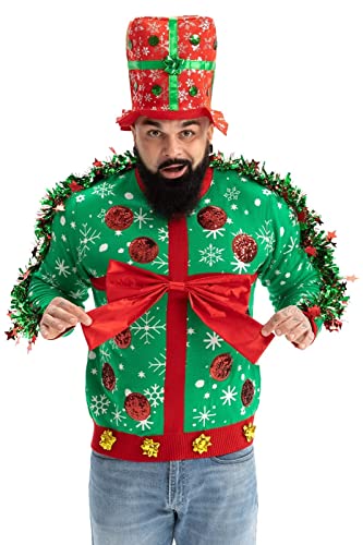 Unisex Herren Strickjacke mit hässlichem Weihnachtspulli, gestrickt Santa Rocks Funny Ugly Pullover für Herren XXXL von U LOOK UGLY TODAY