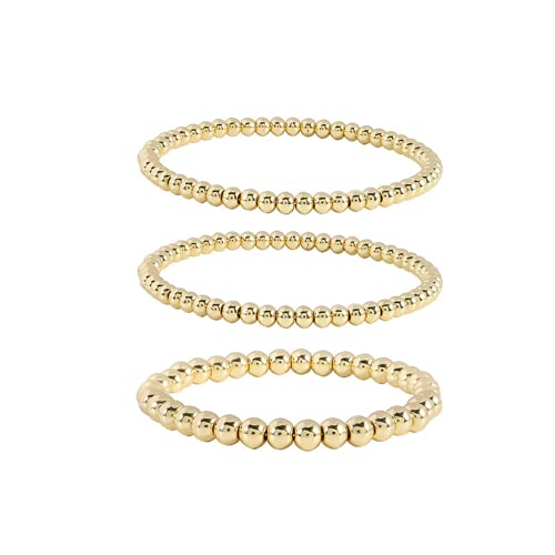 U-M Damen Gold Perlenarmband Stapelbar Perlenarmband Setlayered Elastisches Armband, perfekt für Männer und Frauen, mit Initialen Anhänger Geschenk Nettes Design von U-M