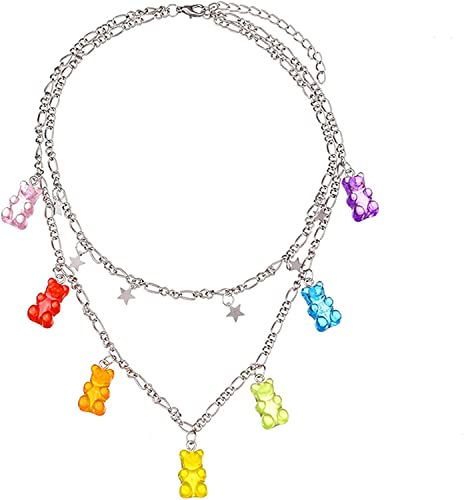 Gummibärchen-Halskette, Bunte ästhetische Anhänger-Halskette, geschichtete Choker-Halsketten, Gummibärchen-Halsketten, verstellbare mehrschichtige Kettenhalskette für Frauen und Mädchen von U-M