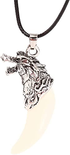 U-M Herren Wolfskopf Anhänger Halskette, Wolfszähne Stamm Schmuck für Männer von U-M